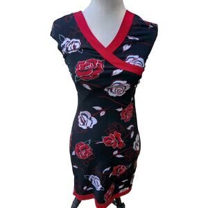 Vintage Y2K La Belle Medium Rockabilly Stretch Faux Wrap Fitted Dress‎